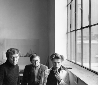 Wilhelm Holzbauer, Johannes Spalt und Friedrich Kurrent in ihrem Atelier, 1954