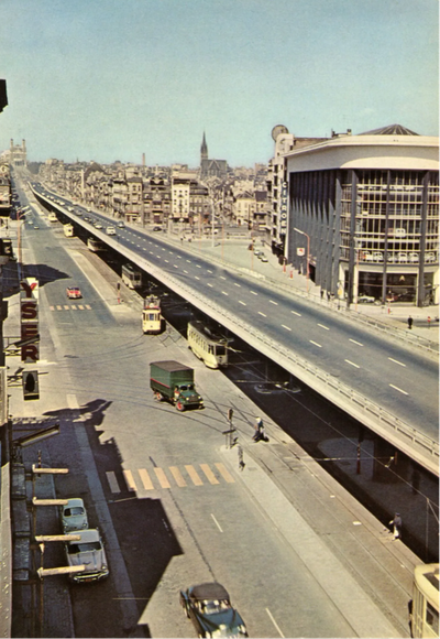 Hochstraße über dem Boulevard Leopold II in Brüssel, gebaut anlässlich der Expo ’58, Postkarte