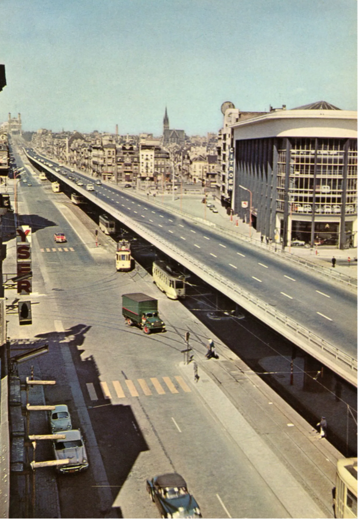 Hochstraße über dem Boulevard Leopold II in Brüssel, gebaut anlässlich der Expo ’58, Postkarte