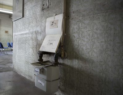 Ausstellungsansicht FRIEDRICH KURRENT 90, Skizze Kirche in Salzburg/Parsch, Heinrich Büchel 1997